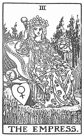 Pamela Colman Smith의 III. 여황제 공개 도메인 흑백 도판