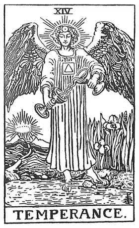 Pamela Colman Smith의 XIV. 절제 공개 도메인 흑백 도판