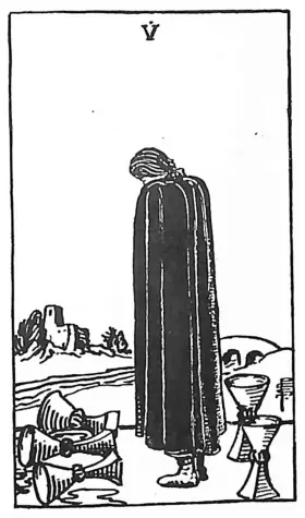 Pamela Colman Smith의 컵 5 공개 도메인 흑백 도판