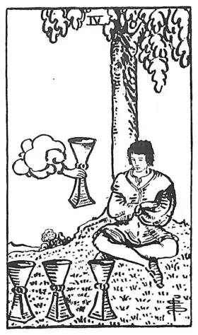 Pamela Colman Smith의 컵 4 공개 도메인 흑백 도판